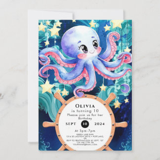 Simple Boho Octopus Birthday Einladung