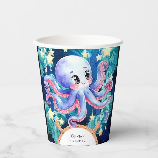 Simple Boho Octopus Birthday Pappbecher (Vorderseite)