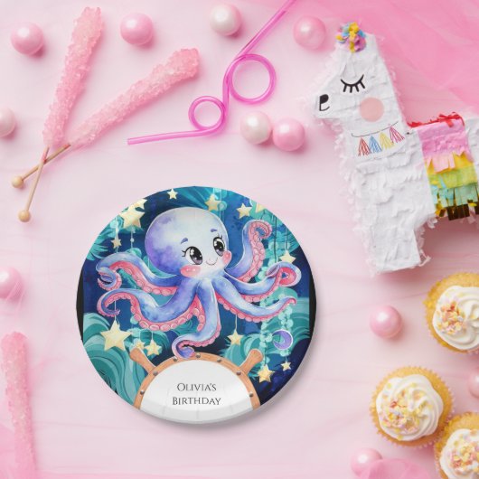 Simple Boho Octopus Birthday Pappteller (Party)