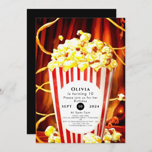 Simple Boho Popcorn Birthday Einladung (Vorne/Hinten)