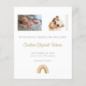 Simple Boho Rainbow Foto Birth Announction Card (Rückseite)