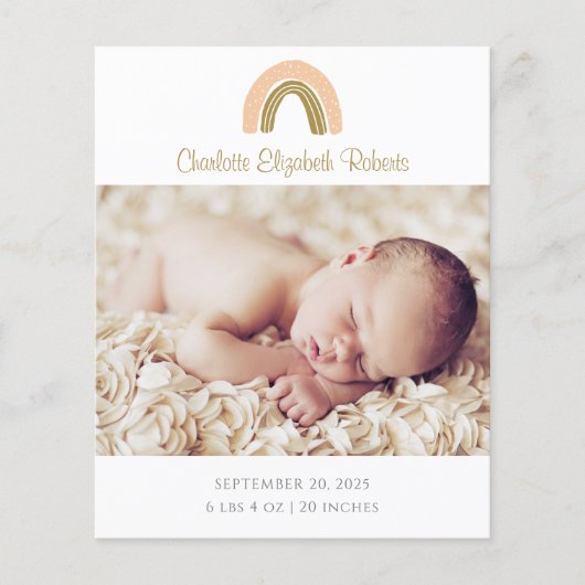 Simple Boho Rainbow Foto Birth Announction Card (Vorderseite)