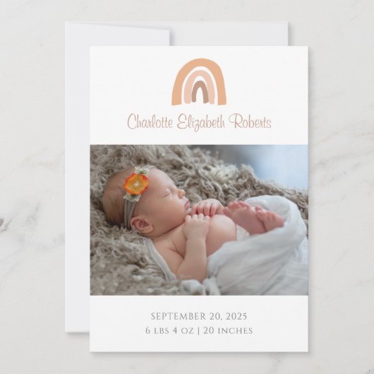 Simple Boho Rainbow Foto Birth Announction Card Einladung (Vorderseite)