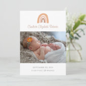 Simple Boho Rainbow Foto Birth Announction Card Einladung (Stehend Vorderseite)
