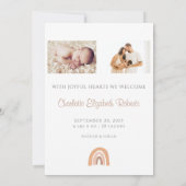 Simple Boho Rainbow Foto Birth Announction Card Einladung (Rückseite)