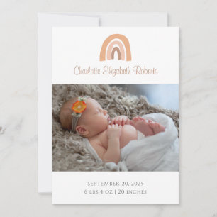 Simple Boho Rainbow Foto Birth Announction Card Einladung