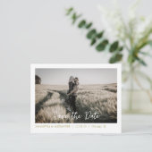 Simple Boho Rettete Our Date Olive Foto Postkarte (Stehend Vorderseite)