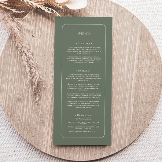 Simple Boho Sage Green Wedding Flat Menükarte