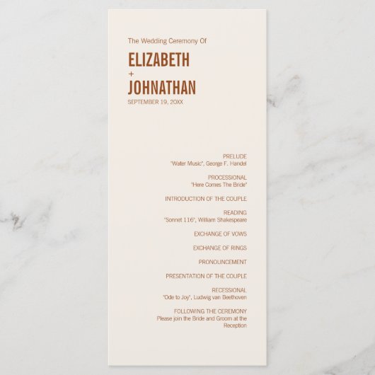 Simple Boho Terracotta Typografy Wedding Program Programm (Vorderseite)