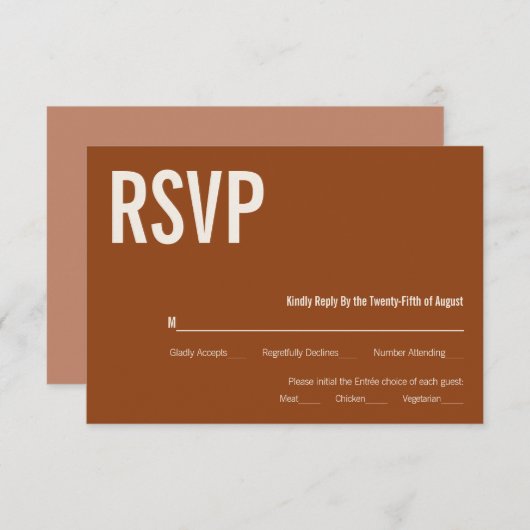 Simple Boho Terracotta Typografy Wedding RSVP (Vorne/Hinten)