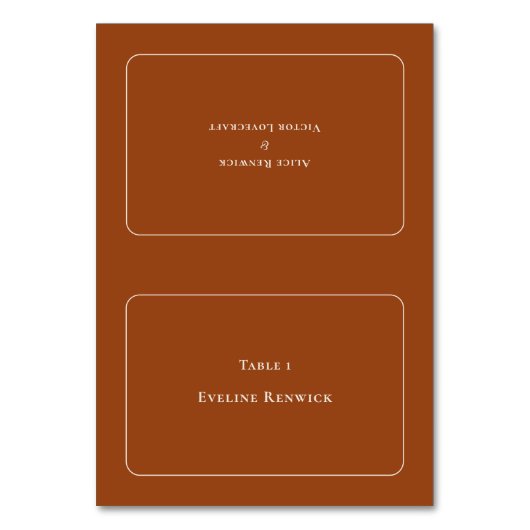 Simple Boho Terracotta Wedding Foldable Platzkarte Tischnummer (Vorderseite)