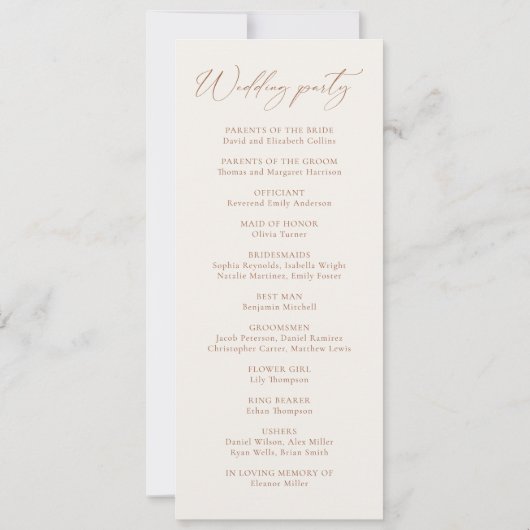 Simple Boho Terracotta Wedding Program (Rückseite)