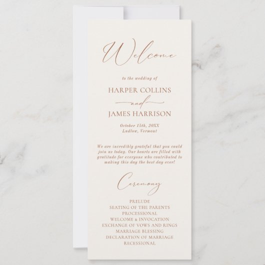 Simple Boho Terracotta Wedding Program (Vorderseite)