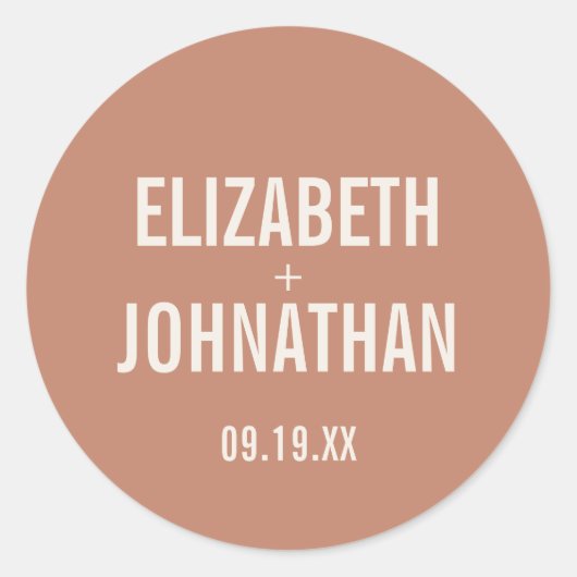 Simple Boho Typografie Clay Wedding Runder Aufkleber (Vorderseite)