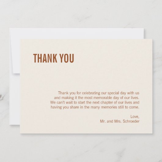 Simple Boho Typografie Wedding Dankeschön-Karte Dankeskarte (Rückseite)