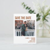 Simple Boho Typografy Foto Save the Date Ankündigungspostkarte (Stehend Vorderseite)