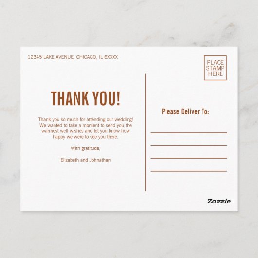 Simple Boho Typografy Wedding Danke Foto Postkarte (Rückseite)