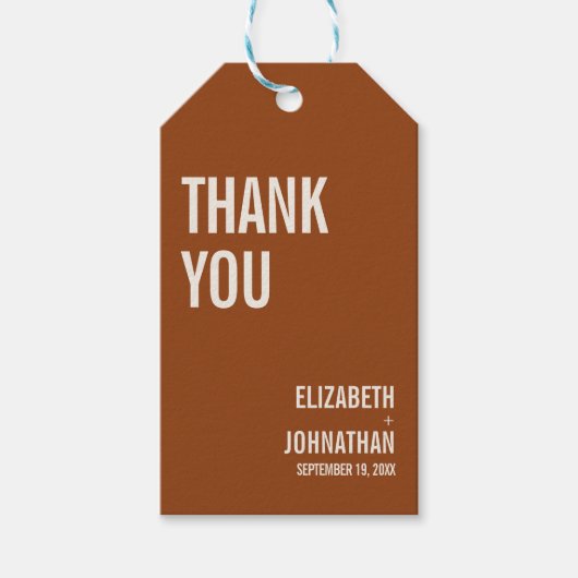Simple Boho Typografy Wedding Vielen Dank Geschenkanhänger (Vorderseite)