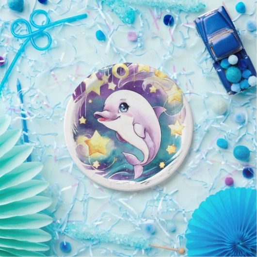 Simple Boho Underwater Dolphin Birthday Pappteller (Party)