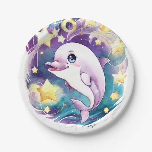Simple Boho Underwater Dolphin Birthday Pappteller (Vorderseite)
