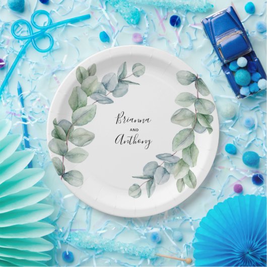 Simple Boho Watercolor Eukalyptus Greenerity Weddi Pappteller (Party)