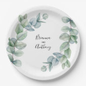 Simple Boho Watercolor Eukalyptus Greenerity Weddi Pappteller (Vorderseite)