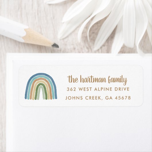 Simple Boho Watercolor Rainbow Modern Blue Address (Insitu)