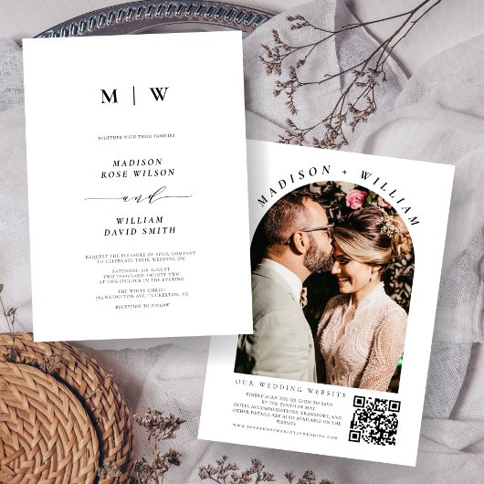 Simple Boho Wedding Arch Foto QR Code Einladung