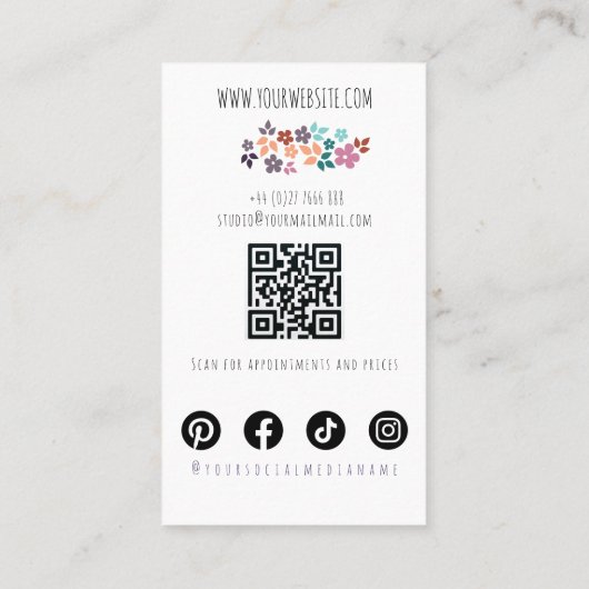 Simple Boho Wedding Hair Stylist Romantic QR Code Visitenkarte (Rückseite)