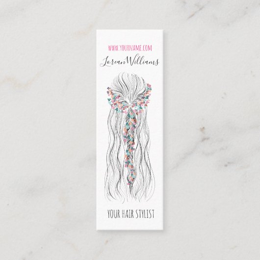 Simple Boho Wedding Hair Stylist Romantische Blume Mini Visitenkarte (Vorderseite)