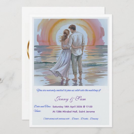 Simple Boho Wedding Invitation Card Karte (Vorne/Hinten)