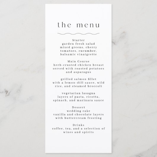 Simple Boho Wedding Reception Menu Menükarte (Vorderseite)