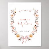 Simple Boho Wildblume Wreath Welcome Baby Dusche Poster (Vorne)