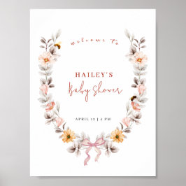Simple Boho Wildblume Wreath Welcome Baby Dusche Poster