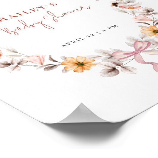 Simple Boho Wildblume Wreath Welcome Baby Dusche Poster (Ecke)