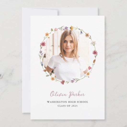 Simple Boho Wildblumen Wreath | Graduierungspartei Einladung (Rückseite)