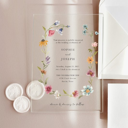 Simple Boho Wildblumen Wreath | Hochzeit Acryleinladungen