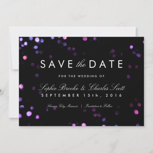 Simple Bokeh Glam Black & Pink Save the Date (Vorderseite)