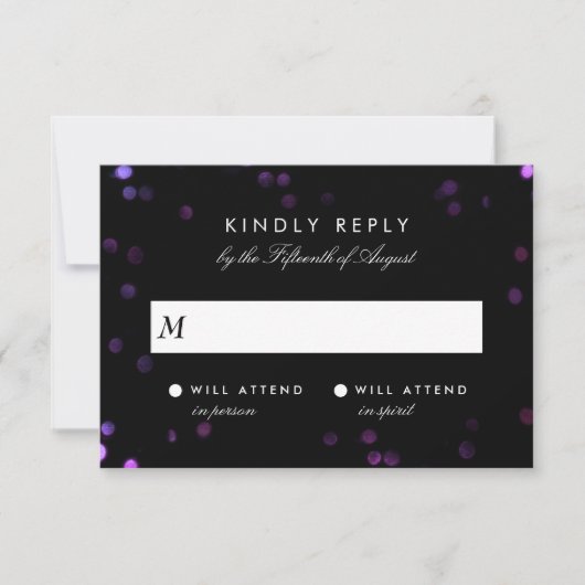 Simple Bokeh Glam Black & Pink Wedding RSVP (Vorderseite)