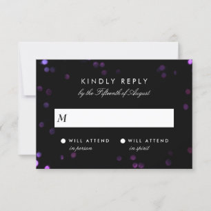 Simple Bokeh Glam Black & Pink Wedding RSVP Karte