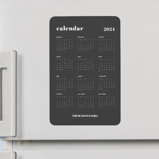 SImple Bold 2024 Dark Gray Calendar Magnet