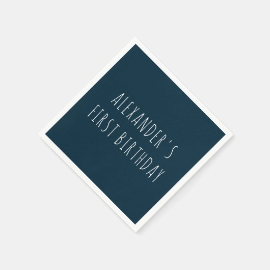 Simple Bold Dark Blue First Birthday Party Serviette (Ecke)