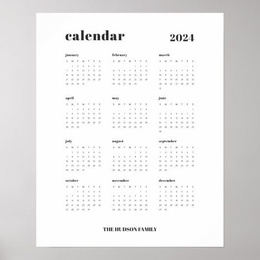 SImple Bold | Schwarz-Weiß-Kalender 2024 Poster (Vorne)