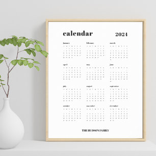 SImple Bold Schwarz-Weiß-Kalender 2024 Poster