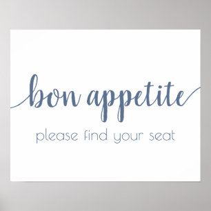 Simple Bon Appetit   Dusty Blue Any Event Sign Poster