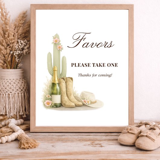 Simple Boots & Bubbles Baby Shower Favors Sign Poster