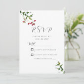 Simple botanic pink red green flowers RSVP Einladung (Stehend Vorderseite)