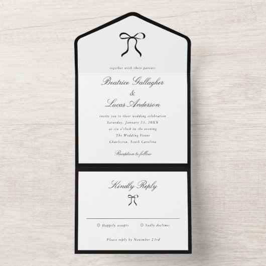 Simple Bow Classic Wedding All In One Einladung (Innen Boden)