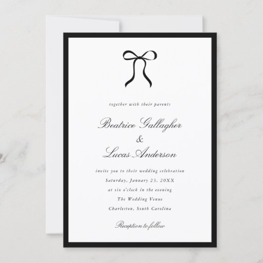 Simple Bow Classic Wedding Einladung (Vorderseite)