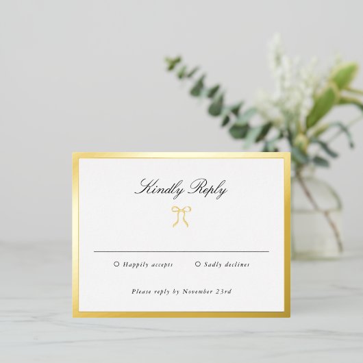 Simple Bow Classic Wedding Foil RSVP Card Folie Einladungspostkarte (Stehend vorne)